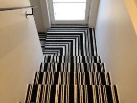 Carpet Stairs - Best Carpet Stairs Design Carpet With Black & White Lines - Superfloors Sydney